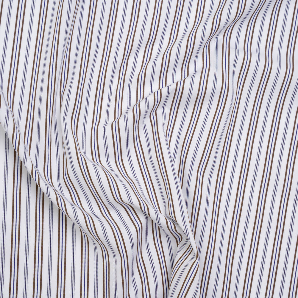 Cotton Shirting - Blue, Brown and White Ticking Stripes - Deadstock Cotton Shirting - Blue, Brown and White Ticking Stripes - Deadstock