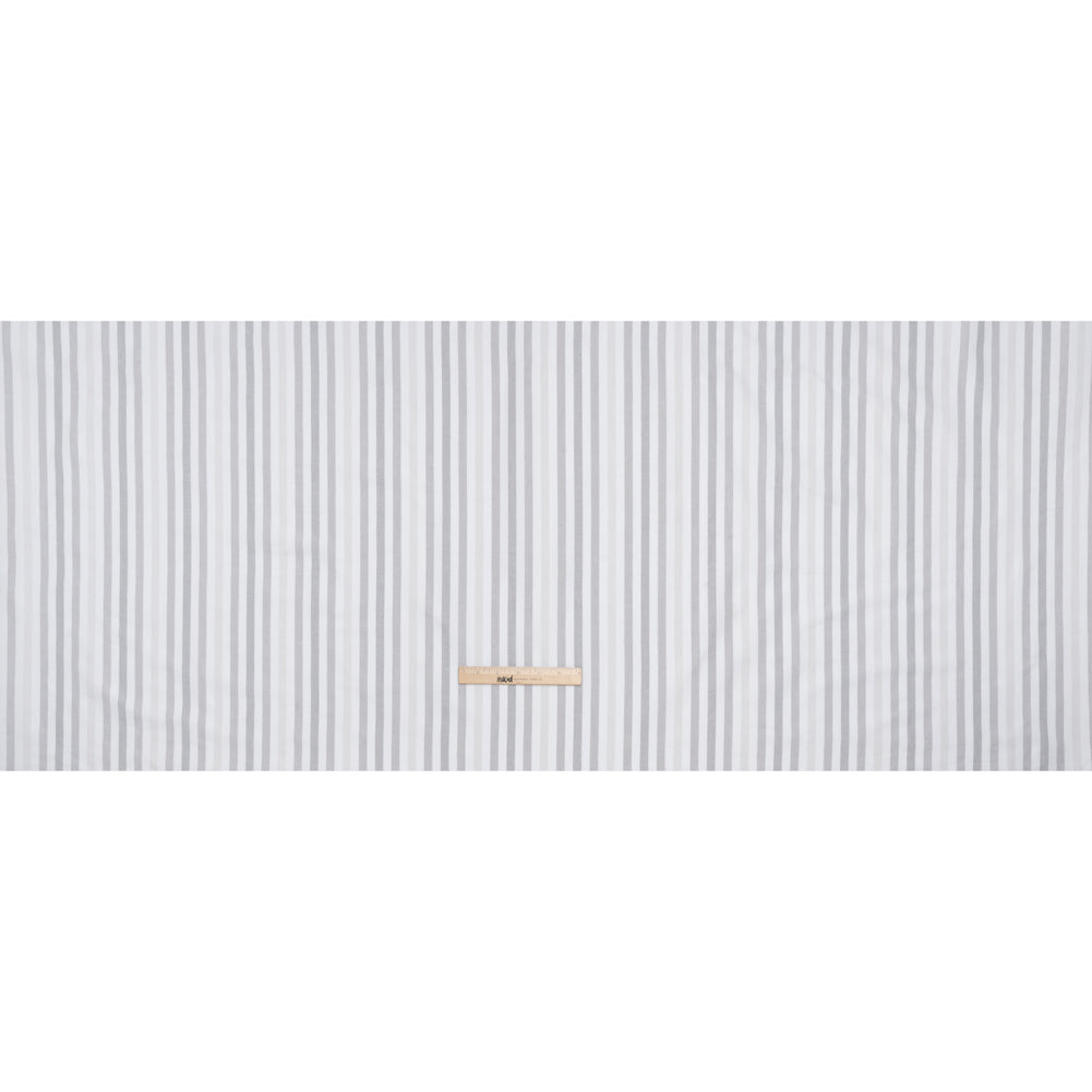 Cotton Oxford Shirting - White and Shades of Gray Stripes - Deadstock Cotton Oxford Shirting - White and Shades of Gray Stripes - Deadstock