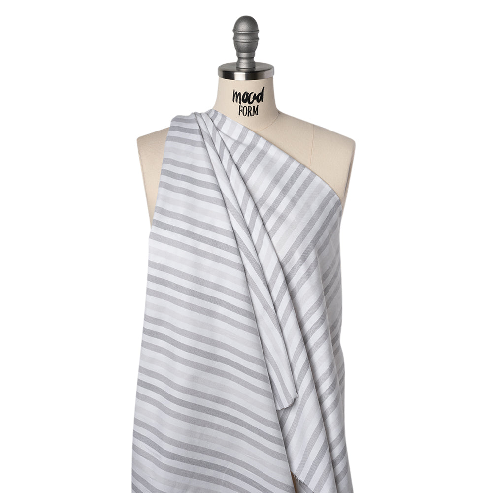 Cotton Oxford Shirting - White and Shades of Gray Stripes - Deadstock Cotton Oxford Shirting - White and Shades of Gray Stripes - Deadstock