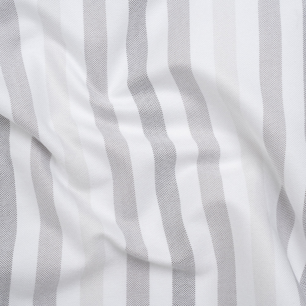 Cotton Oxford Shirting - White and Shades of Gray Stripes - Deadstock Cotton Oxford Shirting - White and Shades of Gray Stripes - Deadstock