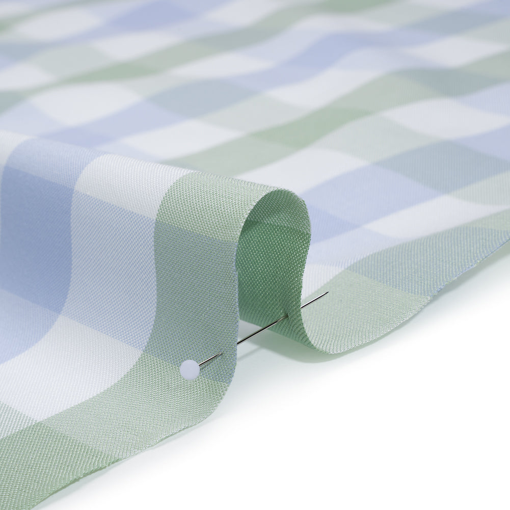 Cotton Oxford Shirting - Light Blue, Sage Green and White Big Tattersall Checks - Deadstock Cotton Oxford Shirting - Light Blue, Sage Green and White Big Tattersall Checks - Deadstock