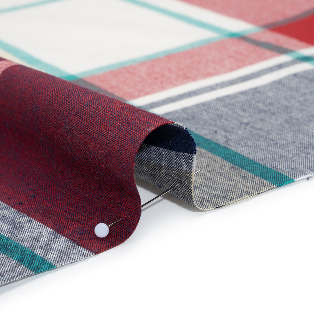 Brushed Cotton Shirting - Red, Blue and Sea Green Plaid - Deadstock Brushed Cotton Shirting - Red, Blue and Sea Green Plaid - Deadstock