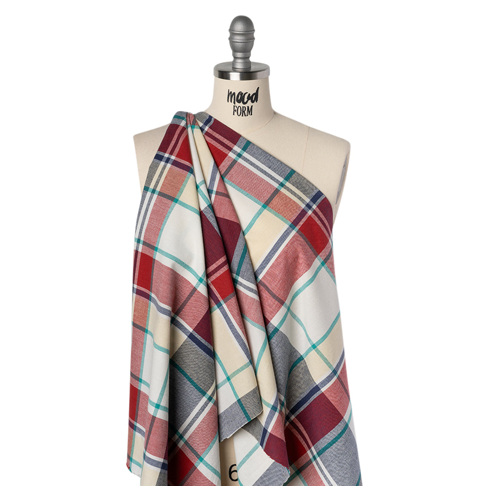 Brushed Cotton Shirting - Red, Blue and Sea Green Plaid - Deadstock Brushed Cotton Shirting - Red, Blue and Sea Green Plaid - Deadstock