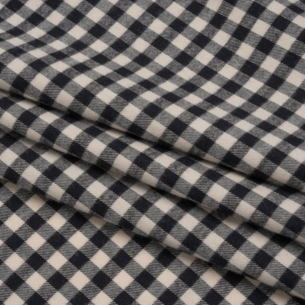 Brushed Cotton Twill Shirting Flannel - Black and Off White Checks - Designer Deadstock Folded Brushed Cotton Twill Shirting Flannel - Black and Off White Checks - Designer Deadstock Folded