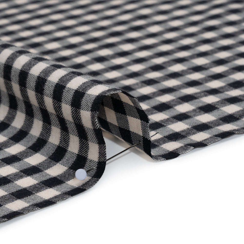 Brushed Cotton Twill Shirting Flannel - Black and Off White Checks - Designer Deadstock Detail Brushed Cotton Twill Shirting Flannel - Black and Off White Checks - Designer Deadstock Detail
