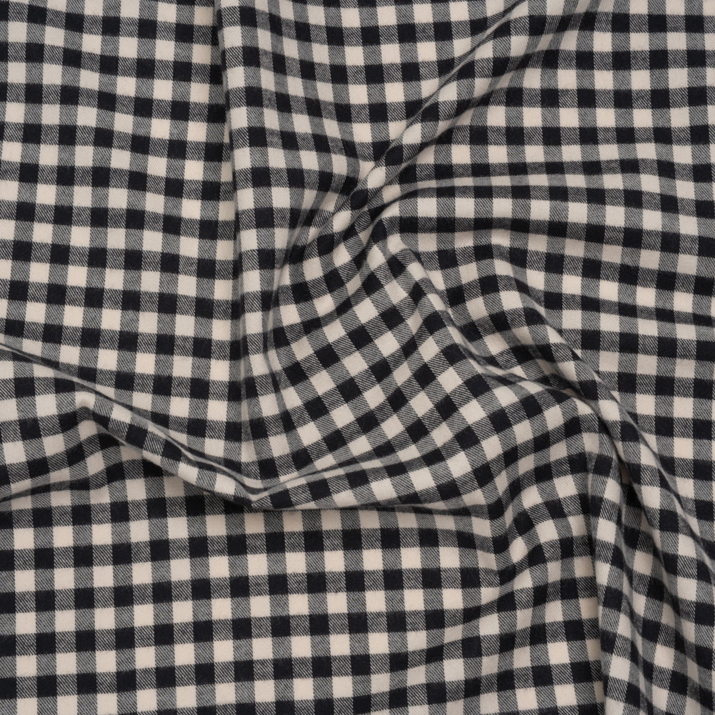 Brushed Cotton Twill Shirting Flannel - Black and Off White Checks - Designer Deadstock Brushed Cotton Twill Shirting Flannel - Black and Off White Checks - Designer Deadstock