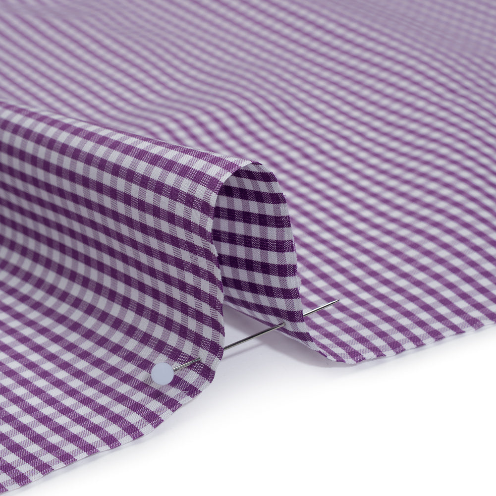 Cotton Gingham Shirting - Purple and White Checks - Designer Deadstock - Detail Cotton Gingham Shirting - Purple and White Checks - Designer Deadstock - Detail