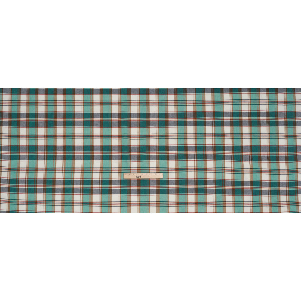 Brushed Cotton Shirting - Aqua Blue, Tan and Red Plaid - Deadstock - Full Brushed Cotton Shirting - Aqua Blue, Tan and Red Plaid - Deadstock - Full