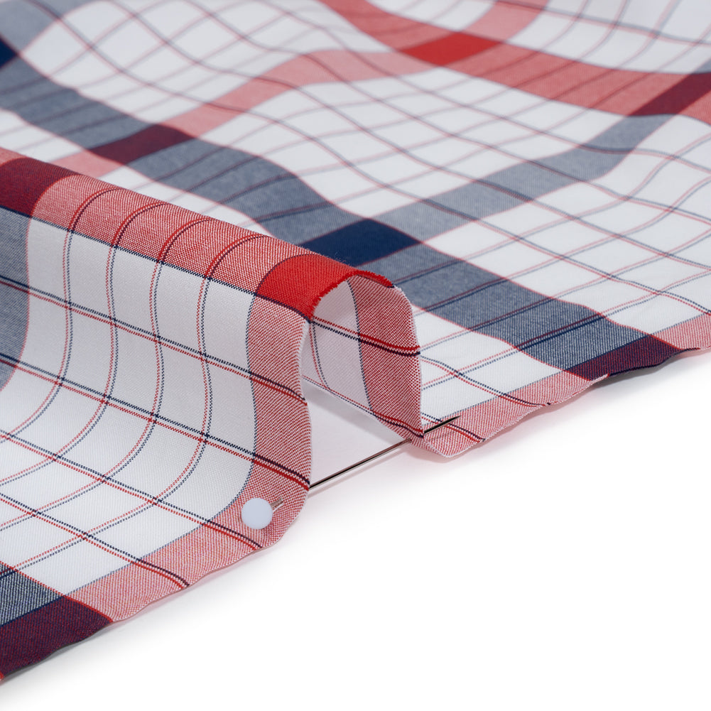 Cotton Shirting - Red, Blue and White Checked Plaid - Deadstock - Detail Cotton Shirting - Red, Blue and White Checked Plaid - Deadstock - Detail