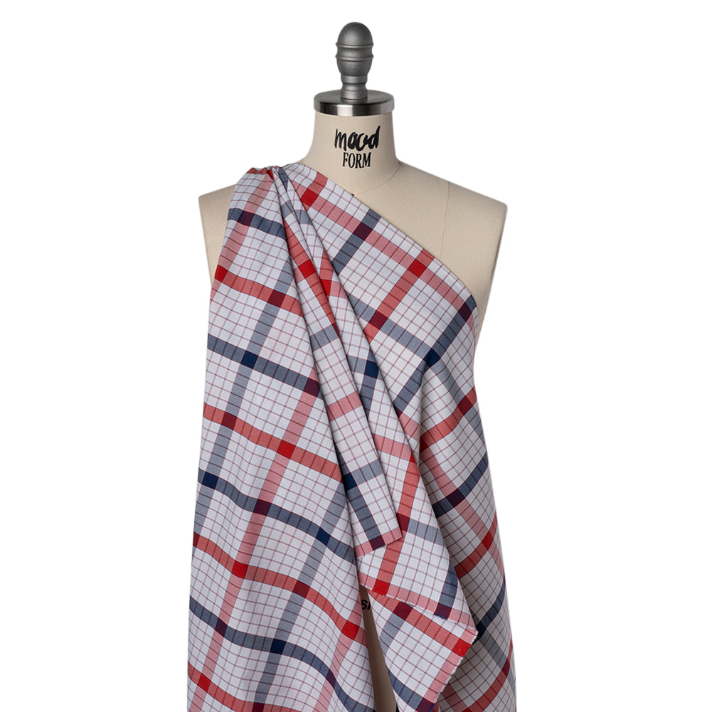 Cotton Shirting - Red, Blue and White Checked Plaid - Deadstock - Drape Cotton Shirting - Red, Blue and White Checked Plaid - Deadstock - Drape