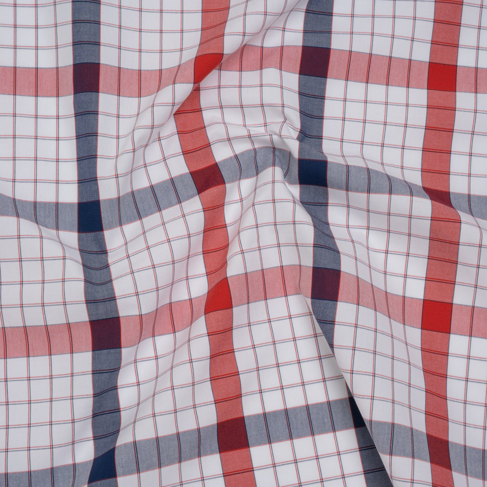 Cotton Shirting - Red, Blue and White Checked Plaid - Deadstock Cotton Shirting - Red, Blue and White Checked Plaid - Deadstock