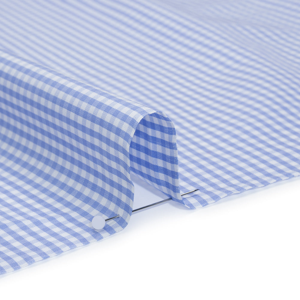 Cotton Gingham Shirting - Sky Blue and White Checks - Designer Deadstock Cotton Gingham Shirting - Sky Blue and White Checks - Designer Deadstock