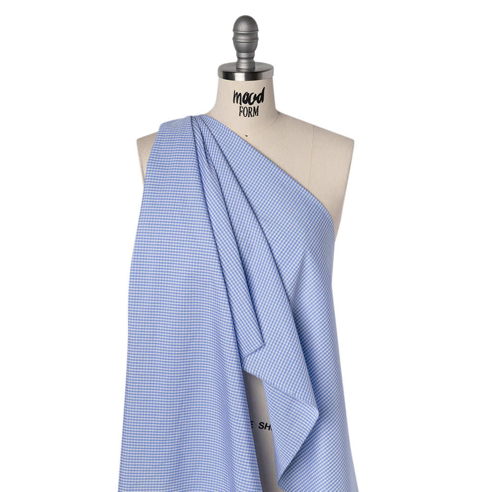 Cotton Gingham Shirting - Sky Blue and White Checks - Designer Deadstock Cotton Gingham Shirting - Sky Blue and White Checks - Designer Deadstock