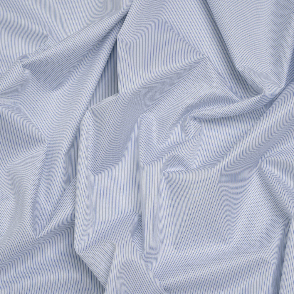 Cotton Twill Shirting - Blue, Gray and White Stripes - Deadstock Cotton Twill Shirting - Blue, Gray and White Stripes - Deadstock
