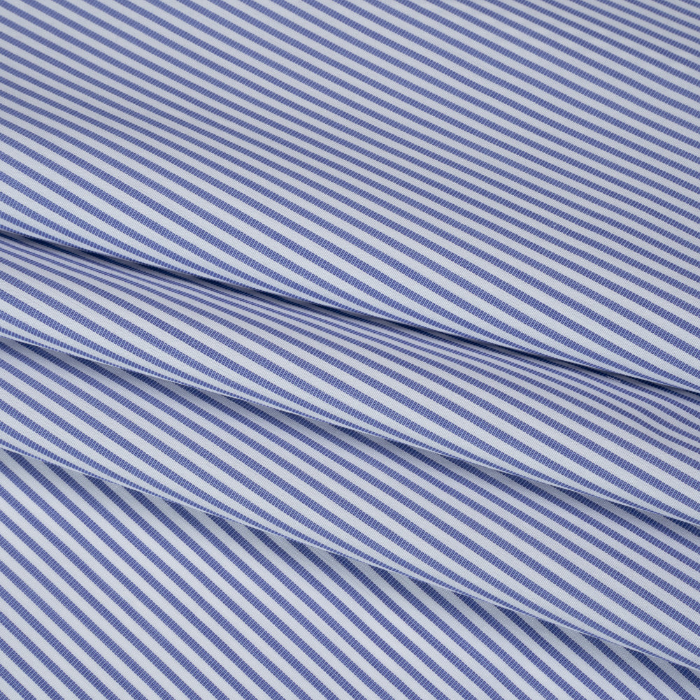 Cotton Poplin Shirting - Blue and White Candy Stripes - Designer Deadstock Folded Cotton Poplin Shirting - Blue and White Candy Stripes - Designer Deadstock Folded