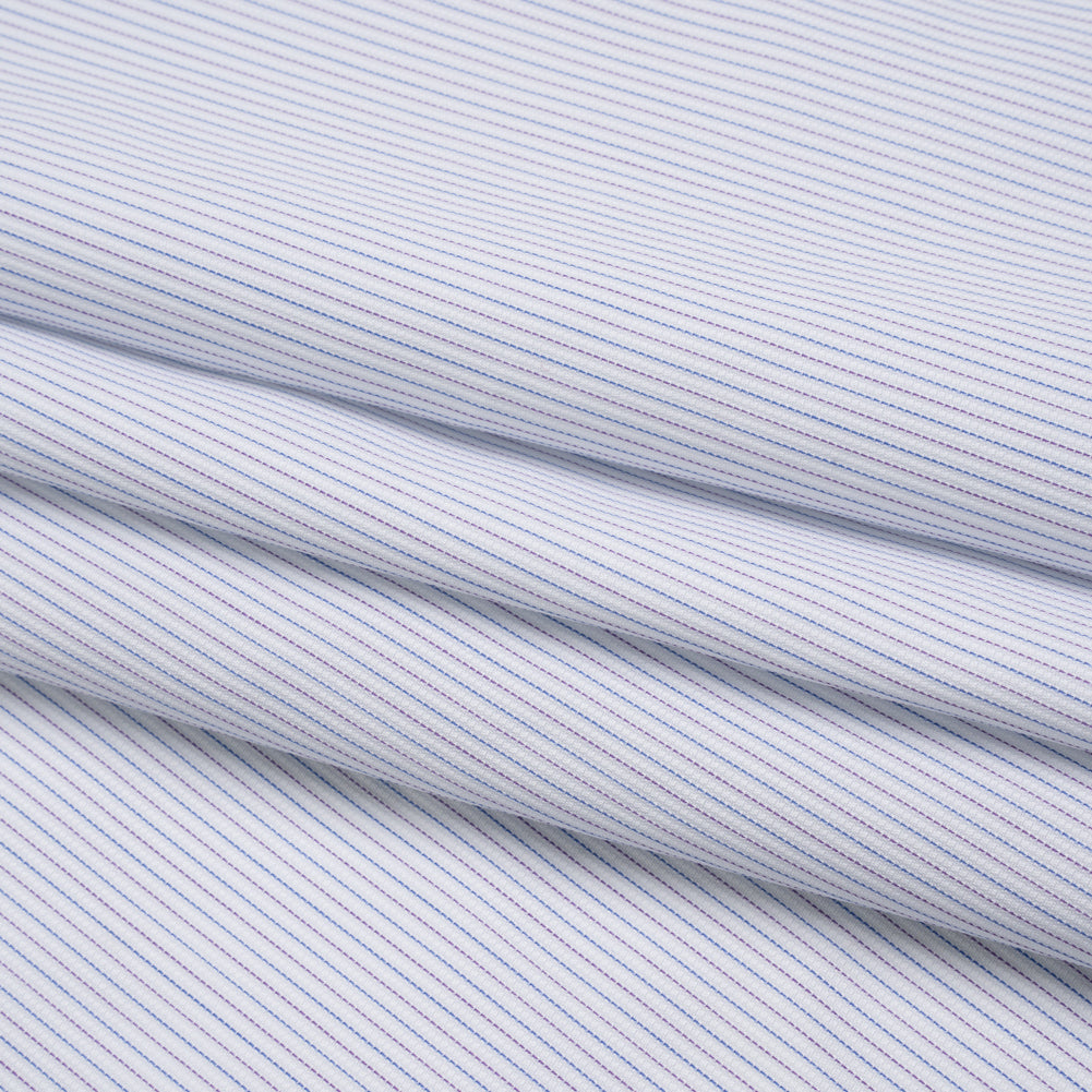 Cotton Dobby Shirting - Blue, Purple and White Pinstripes - Deadstock Cotton Dobby Shirting - Blue, Purple and White Pinstripes - Deadstock
