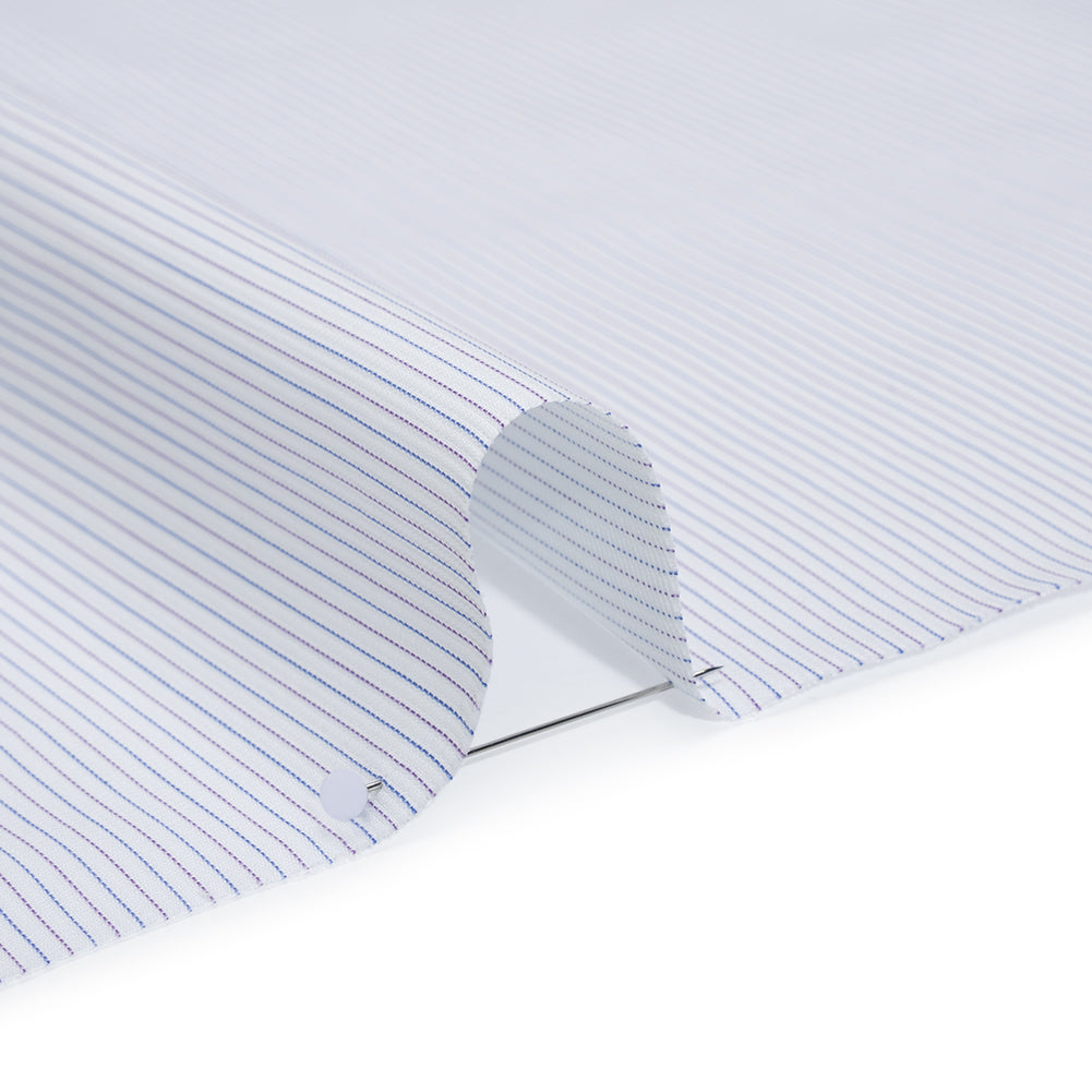 Cotton Dobby Shirting - Blue, Purple and White Pinstripes - Deadstock Cotton Dobby Shirting - Blue, Purple and White Pinstripes - Deadstock