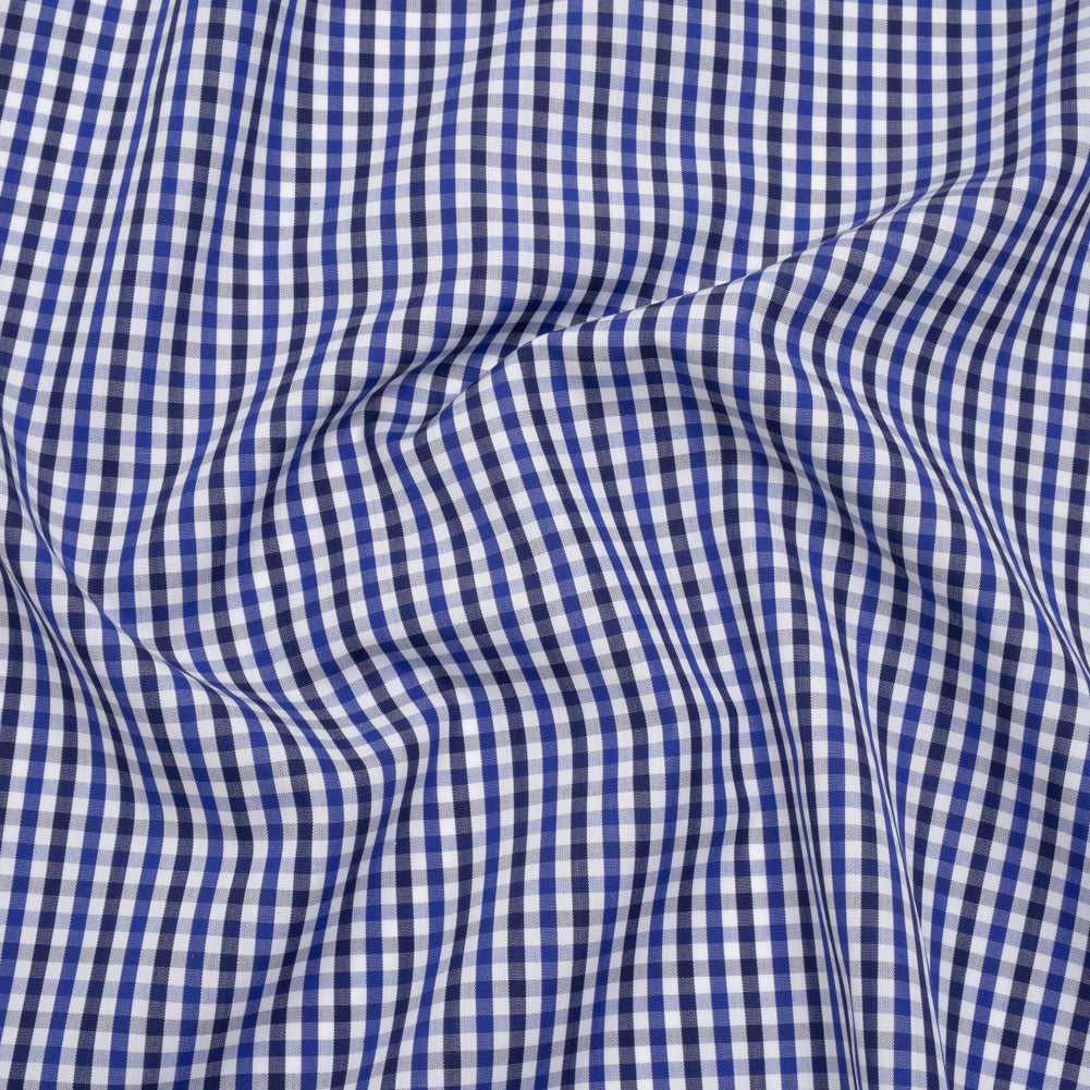 Cotton Shirting - Cobalt, Midnight Navy and White Tattersall Check - Designer Deadstock Cotton Shirting - Cobalt, Midnight Navy and White Tattersall Check - Designer Deadstock