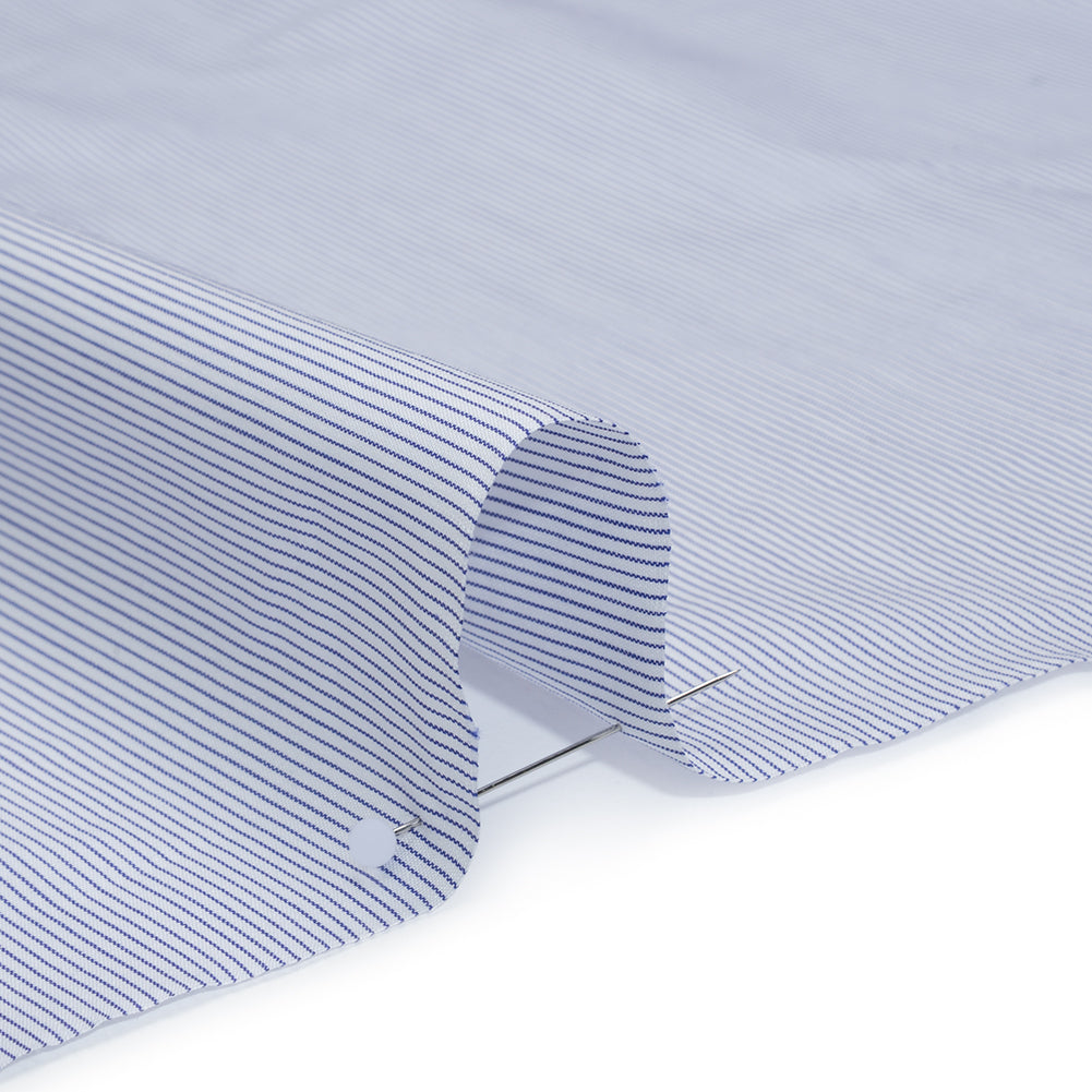 Cotton Shirting - Blue and White Pinstripes - Designer Deadstock - Detail Cotton Shirting - Blue and White Pinstripes - Designer Deadstock - Detail