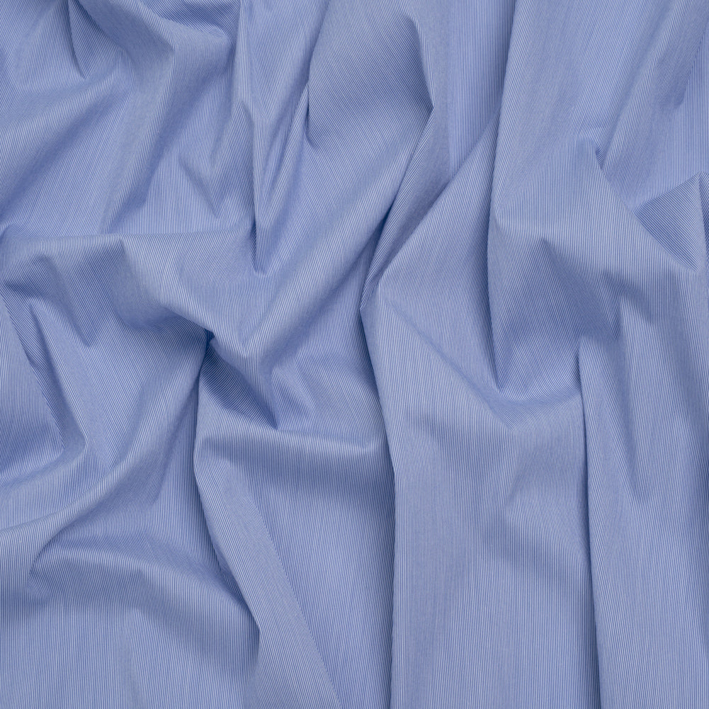 Stretch Cotton Shirting - Bold Blue and White Micro Stripes - Designer Deadstock Stretch Cotton Shirting - Bold Blue and White Micro Stripes - Designer Deadstock