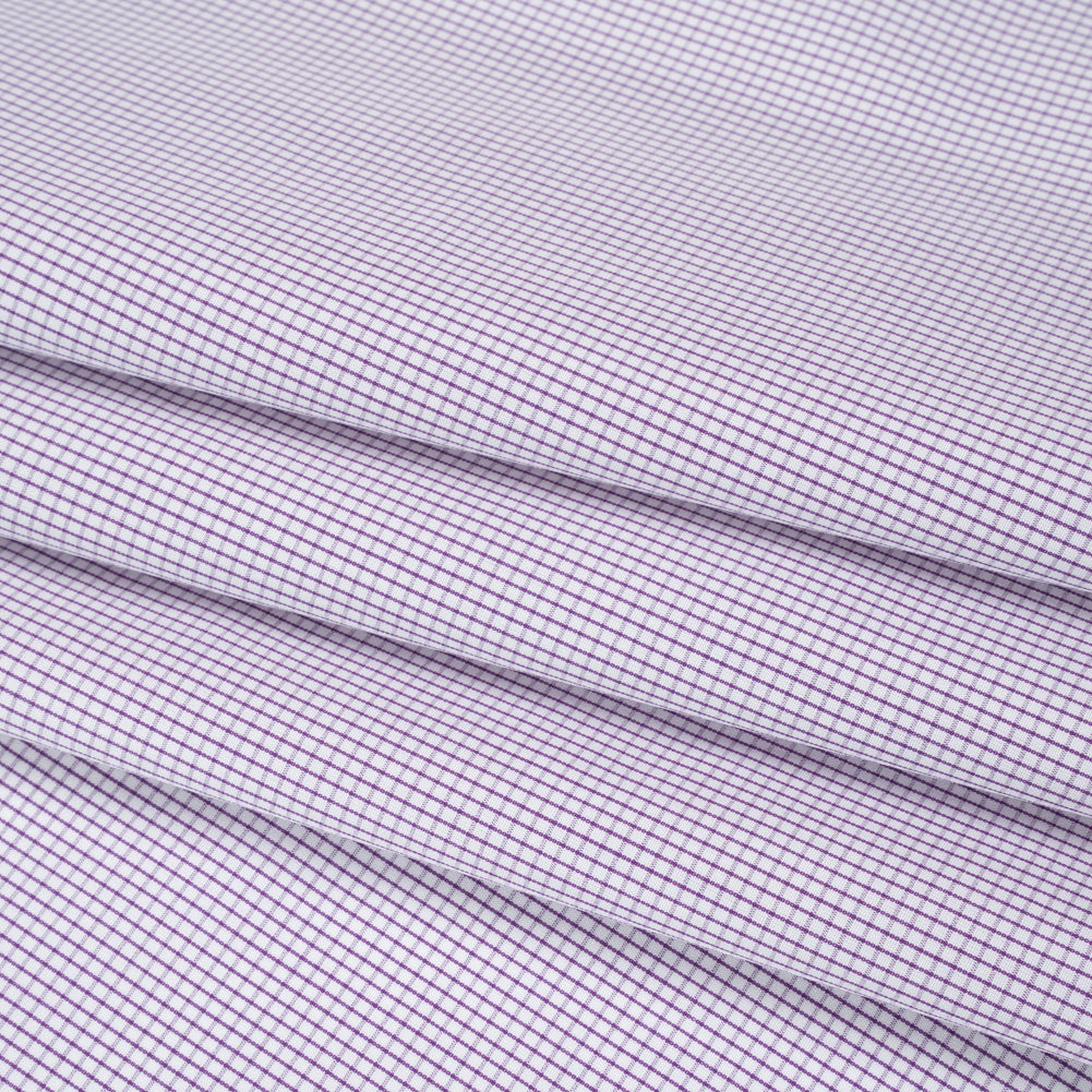 Cotton Shirting - Fuchsia Purple and White Checks - Deadstock - Folded Cotton Shirting - Fuchsia Purple and White Checks - Deadstock - Folded