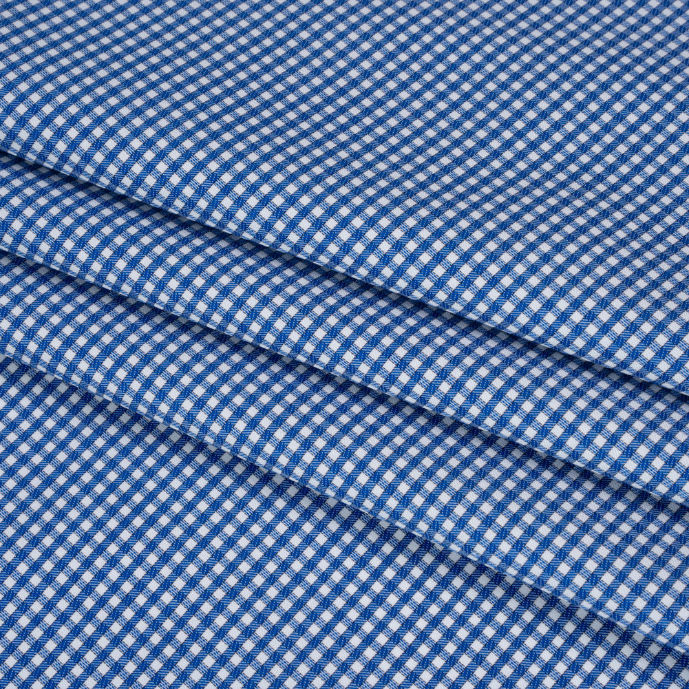 Cotton Twill Shirting - Cobalt Blue and White Checks - Deadstock Cotton Twill Shirting - Cobalt Blue and White Checks - Deadstock