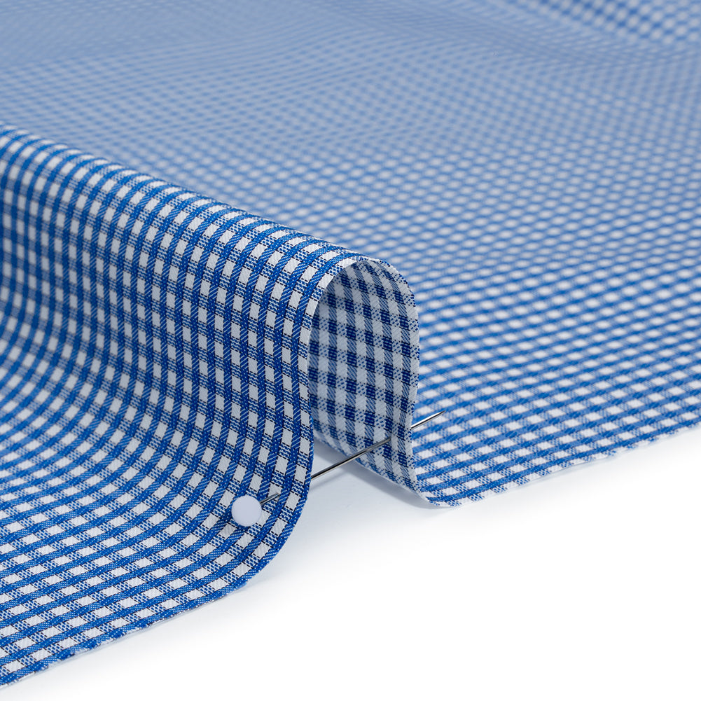 Cotton Twill Shirting - Cobalt Blue and White Checks - Deadstock Cotton Twill Shirting - Cobalt Blue and White Checks - Deadstock