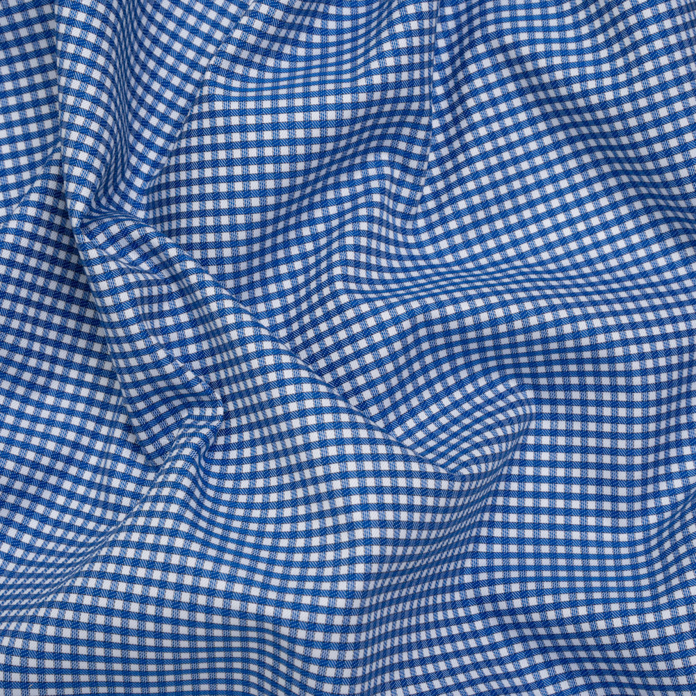 Cotton Twill Shirting - Cobalt Blue and White Checks - Deadstock Cotton Twill Shirting - Cobalt Blue and White Checks - Deadstock