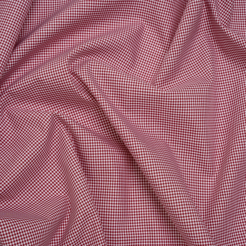 Cotton Twill Shirting - Red and White Tiny Checks - Deadstock Cotton Twill Shirting - Red and White Tiny Checks - Deadstock