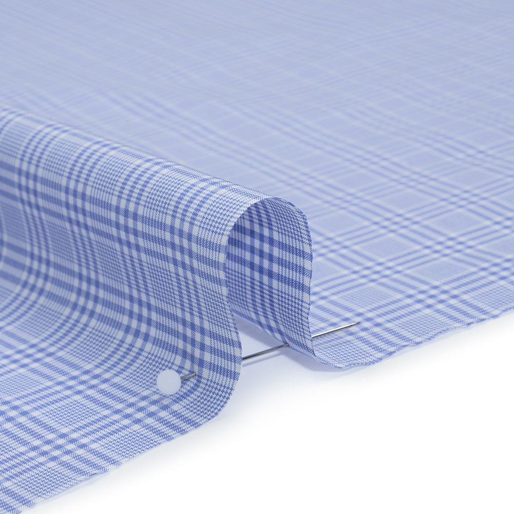 Cotton Shirting - Light Blue and White Checked Plaid - Designer Deadstock Cotton Shirting - Light Blue and White Checked Plaid - Designer Deadstock