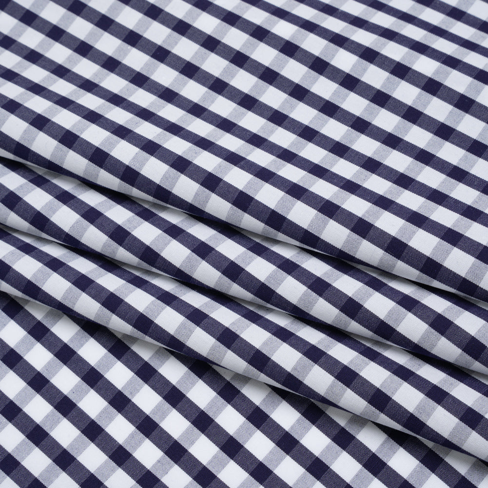 Cotton Shirting - Navy Blue and White Checks - Deadstock Cotton Shirting - Navy Blue and White Checks - Deadstock