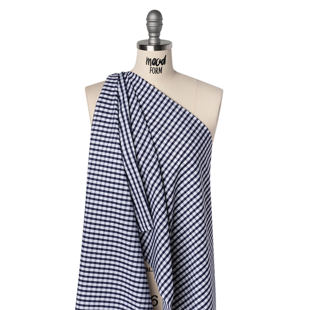 Cotton Shirting - Navy Blue and White Checks - Deadstock Cotton Shirting - Navy Blue and White Checks - Deadstock
