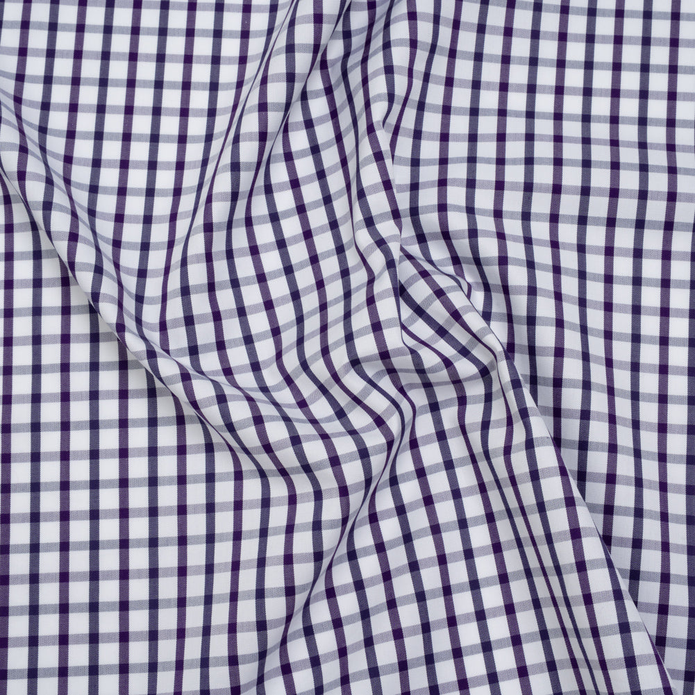 Cotton Twill Shirting - Navy Blue, Purple and White Tattersall Check - Designer Deadstock Cotton Twill Shirting - Navy Blue, Purple and White Tattersall Check - Designer Deadstock