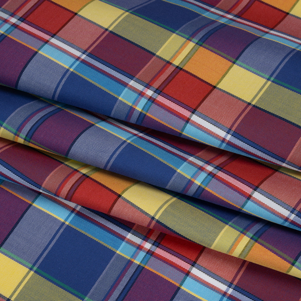 Cotton Twill Shirting - Red, Blue and Butter Yellow Plaid - Deadstock Cotton Twill Shirting - Red, Blue and Butter Yellow Plaid - Deadstock