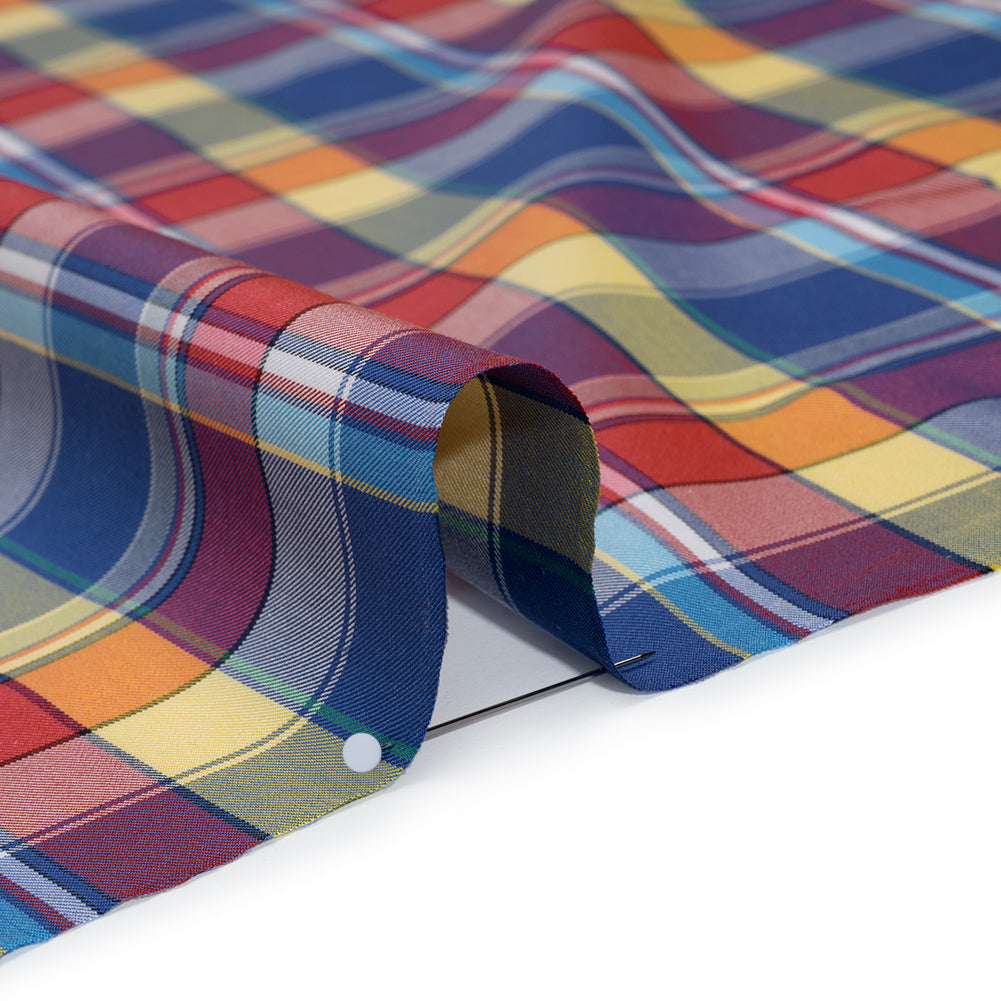 Cotton Twill Shirting - Red, Blue and Butter Yellow Plaid - Deadstock Cotton Twill Shirting - Red, Blue and Butter Yellow Plaid - Deadstock