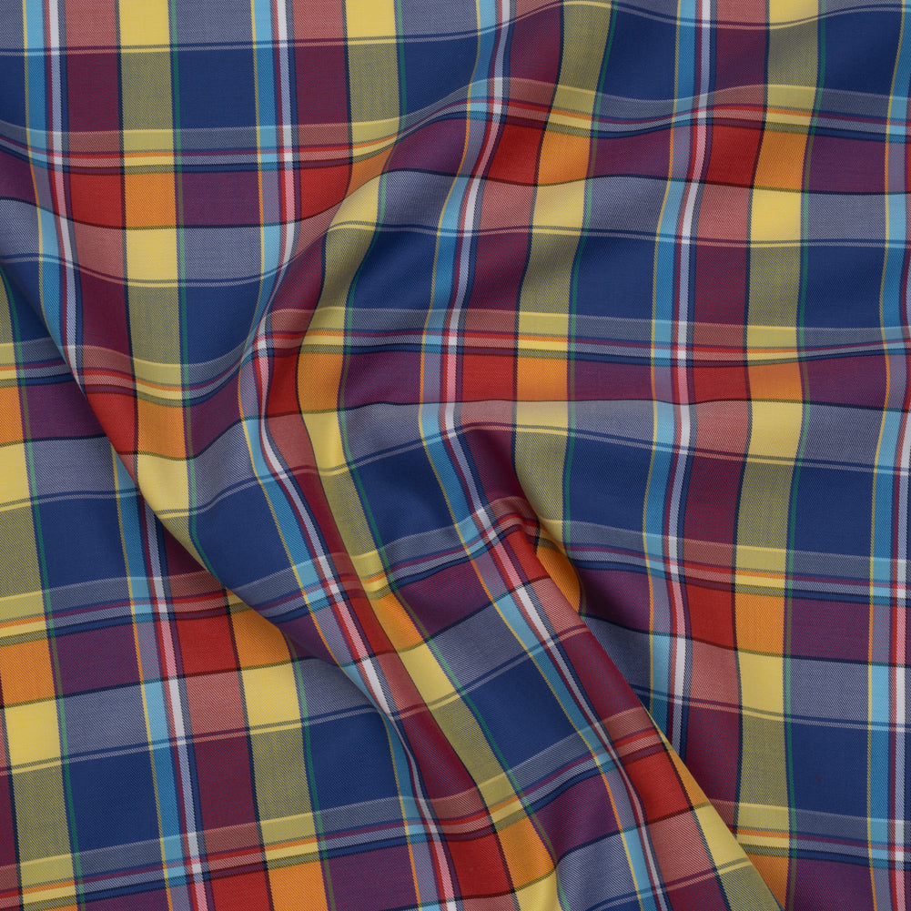 Cotton Twill Shirting - Red, Blue and Butter Yellow Plaid - Deadstock Cotton Twill Shirting - Red, Blue and Butter Yellow Plaid - Deadstock
