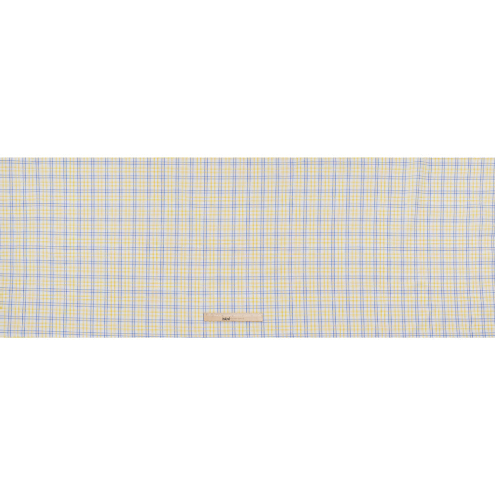 Cotton Twill Shirting - Sky Blue, Sunshine Yellow and White Plaid - Deadstock - Full Cotton Twill Shirting - Sky Blue, Sunshine Yellow and White Plaid - Deadstock - Full