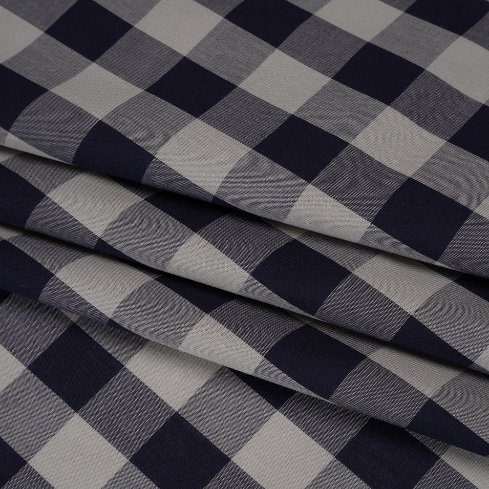 Cotton Shirting - Gray and Dark Navy Big Checks - Deadstock - Folded Cotton Shirting - Gray and Dark Navy Big Checks - Deadstock - Folded