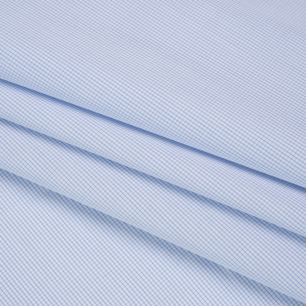 Cotton Shirting - Light Blue and White Micro Checks - Designer Deadstock Cotton Shirting - Light Blue and White Micro Checks - Designer Deadstock
