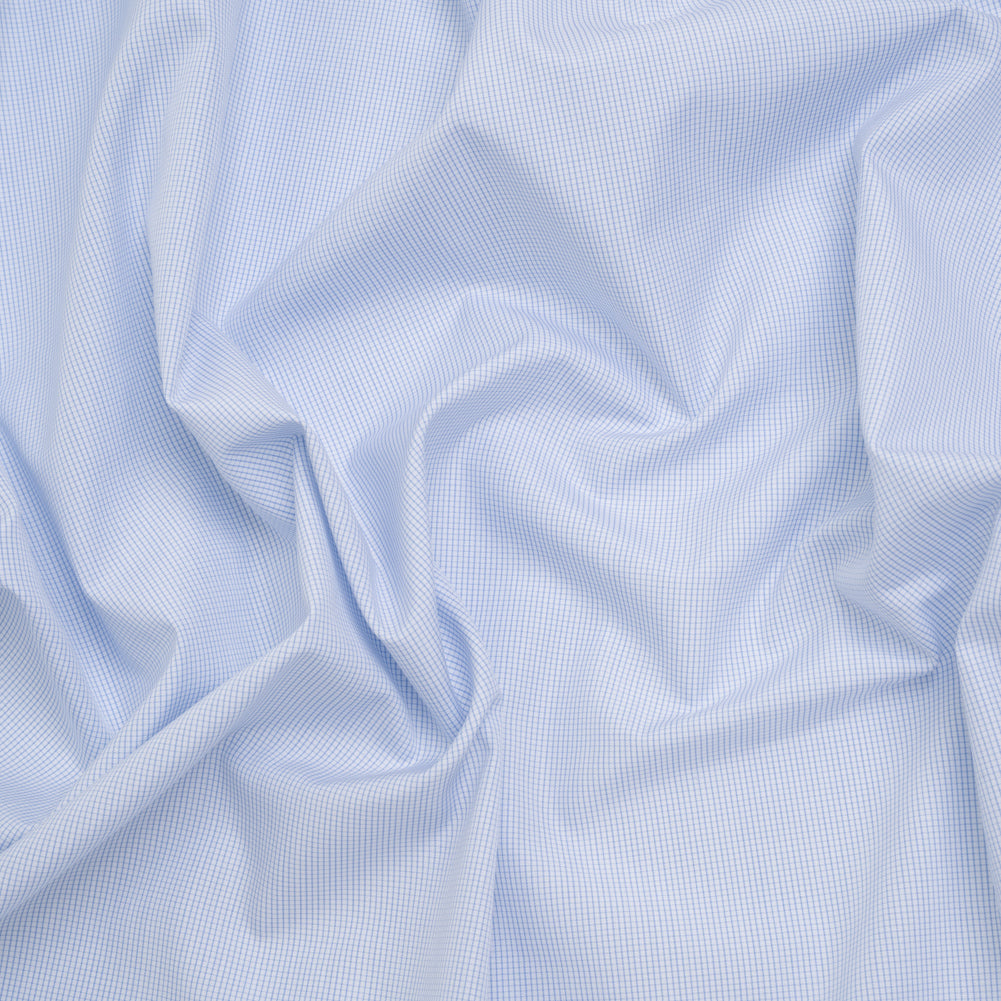 Cotton Shirting - Light Blue and White Micro Checks - Designer Deadstock Cotton Shirting - Light Blue and White Micro Checks - Designer Deadstock