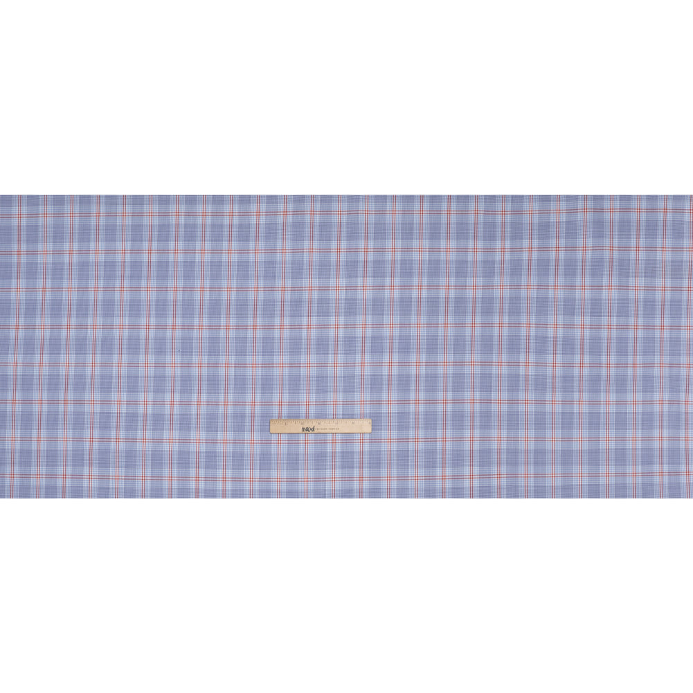 Soft Cotton Twill Shirting - Blue, Red and White Plaid - Deadstock Full Soft Cotton Twill Shirting - Blue, Red and White Plaid - Deadstock Full