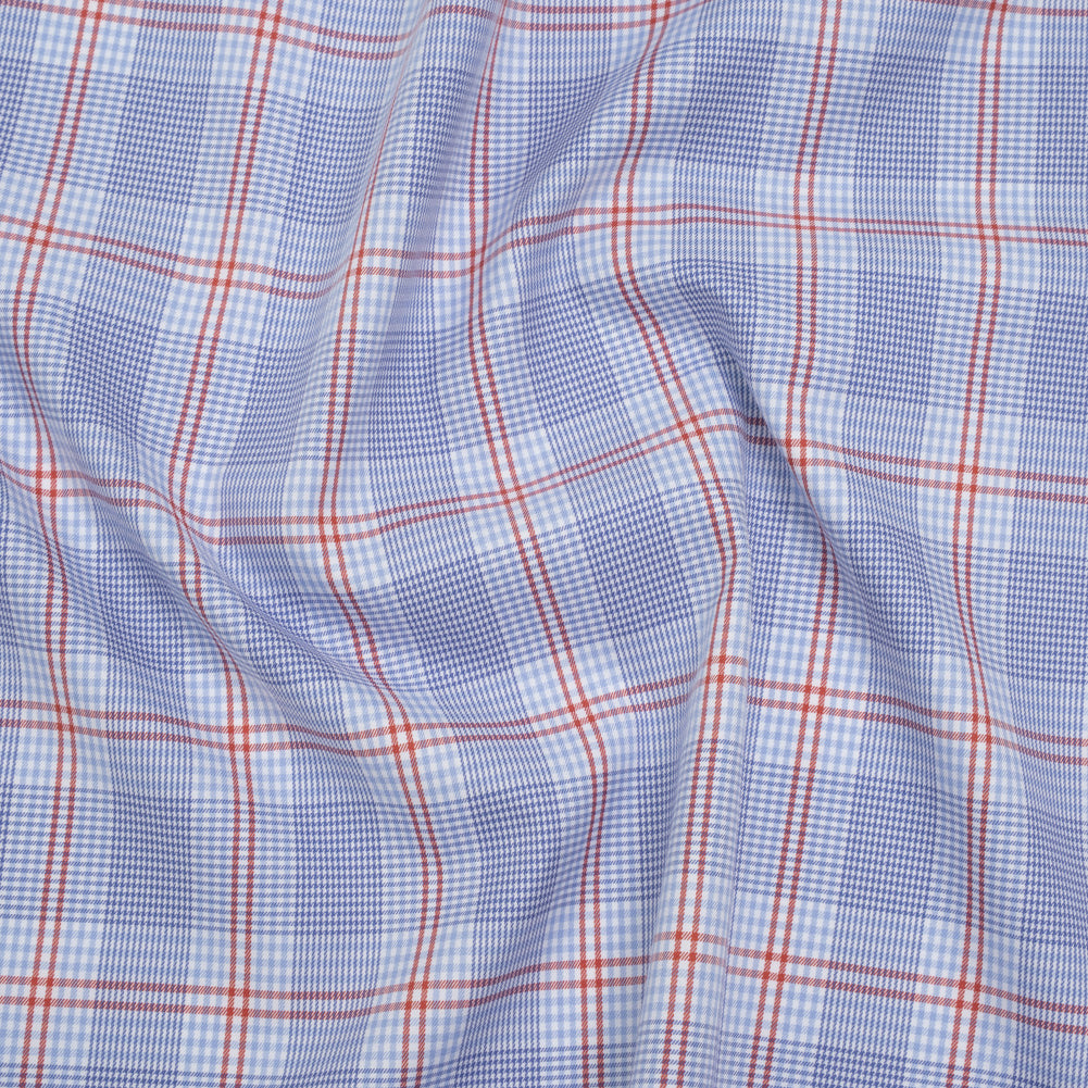 Soft Cotton Twill Shirting - Blue, Red and White Plaid - Deadstock Soft Cotton Twill Shirting - Blue, Red and White Plaid - Deadstock