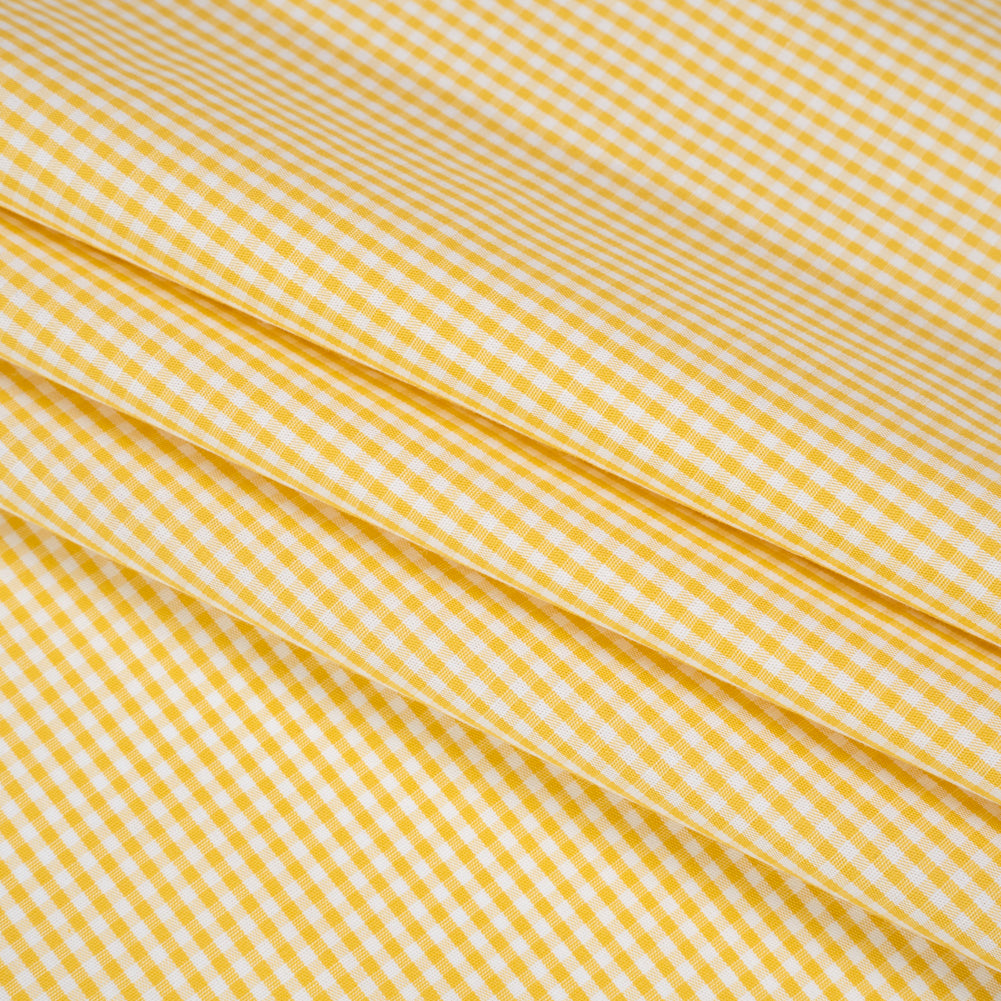 Cotton Gingham Shirting - Yellow and White Little Checks - Deadstock - Folded Cotton Gingham Shirting - Yellow and White Little Checks - Deadstock - Folded