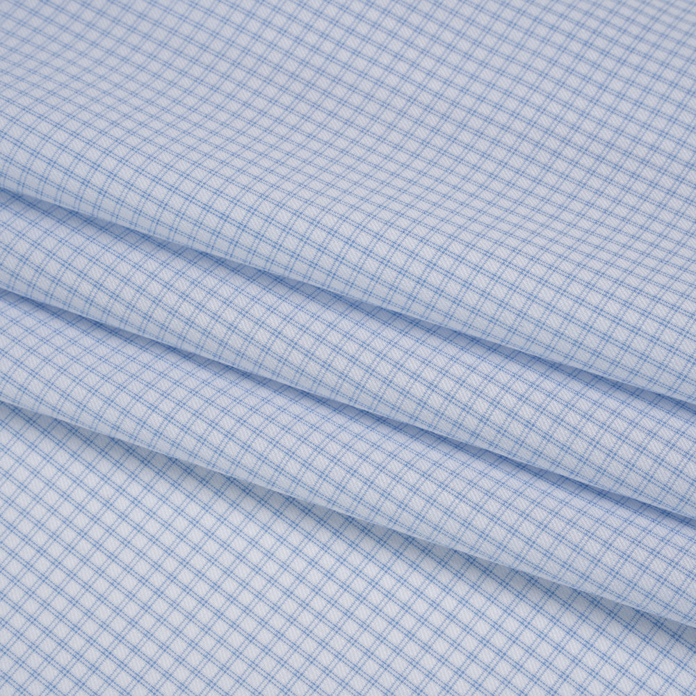 Cotton Twill Shirting - Pale Blue and White Checks - Deadstock - Folded Cotton Twill Shirting - Pale Blue and White Checks - Deadstock - Folded