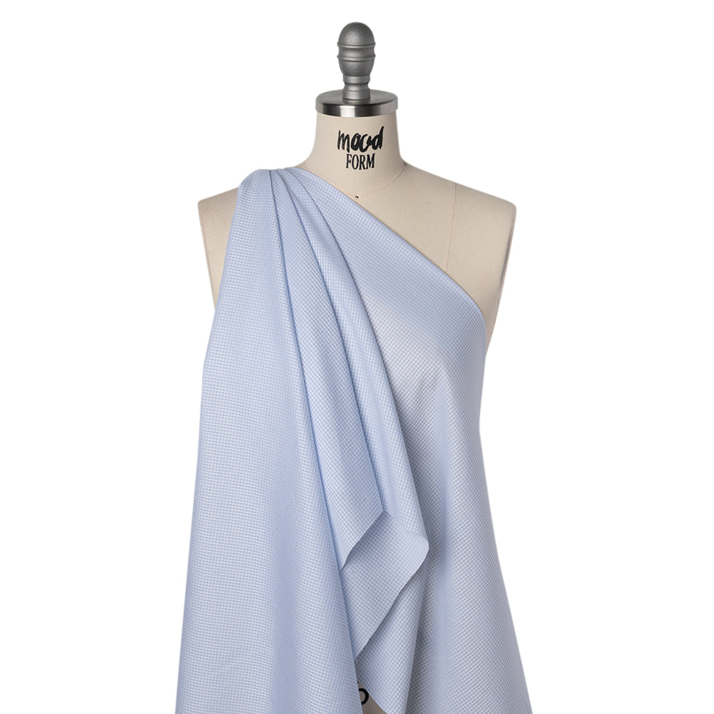 Cotton Twill Shirting - Pale Blue and White Checks - Deadstock - Drape Cotton Twill Shirting - Pale Blue and White Checks - Deadstock - Drape
