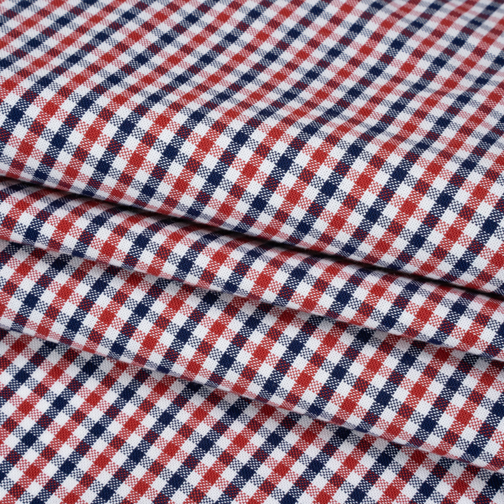 Cotton Oxford Shirting - Red, Navy and White Tattersall Check - Deadstock Folded Cotton Oxford Shirting - Red, Navy and White Tattersall Check - Deadstock Folded