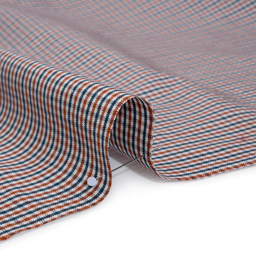 Cotton Oxford Shirting - Burnt Orange, Navy and White Tattersall Check - Deadstock - Detail Cotton Oxford Shirting - Burnt Orange, Navy and White Tattersall Check - Deadstock - Detail