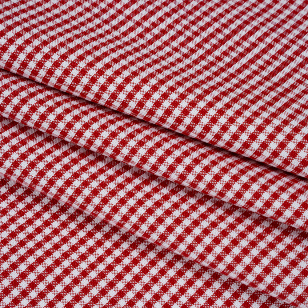 Cotton Oxford Shirting - Red and White Gingham Check - Deadstock Folded Cotton Oxford Shirting - Red and White Gingham Check - Deadstock Folded