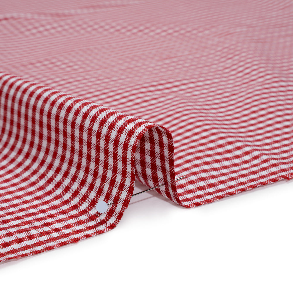 Cotton Oxford Shirting - Red and White Gingham Check - Deadstock Detail Cotton Oxford Shirting - Red and White Gingham Check - Deadstock Detail