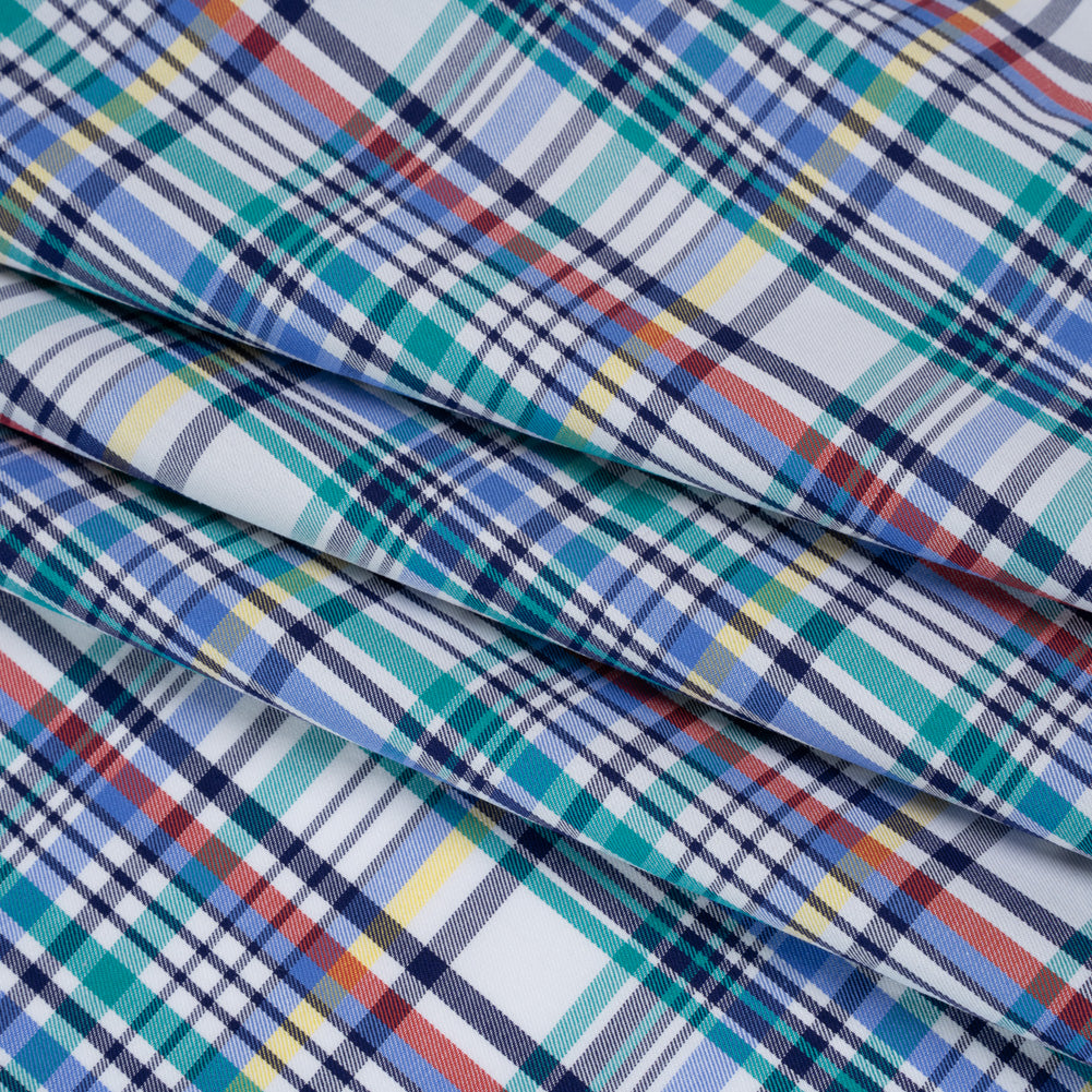 Cotton Twill Shirting - Blue, Green and Navy Colorful Plaid - Deadstock - Folded Cotton Twill Shirting - Blue, Green and Navy Colorful Plaid - Deadstock - Folded